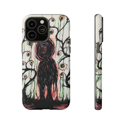 Dark Scribble Figure Tough Case | Surreal Eyes Phone Case | Tough Phone Case