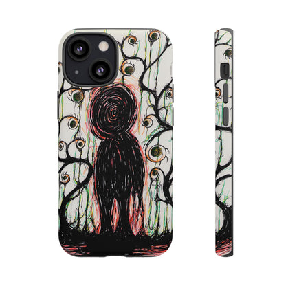 Dark Scribble Figure Tough Case | Surreal Eyes Phone Case | Tough Phone Case