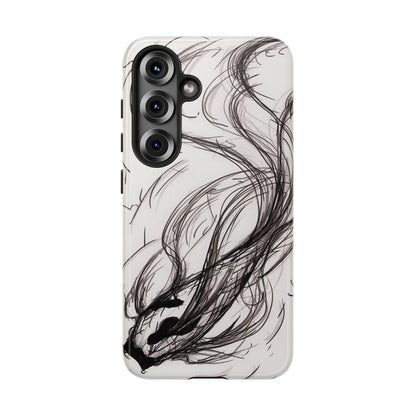 Smokey Ink Koi phone case | abstract koi sketch, smoky ink illustration