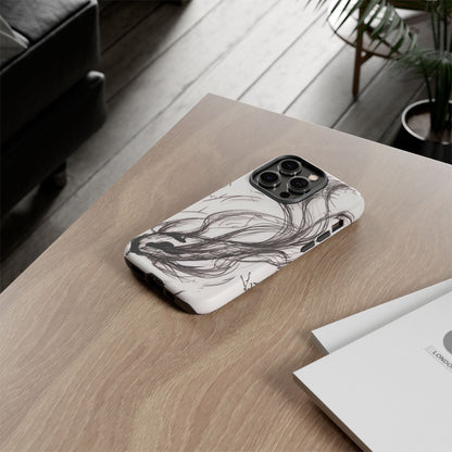 Smokey Ink Koi phone case | abstract koi sketch, smoky ink illustration