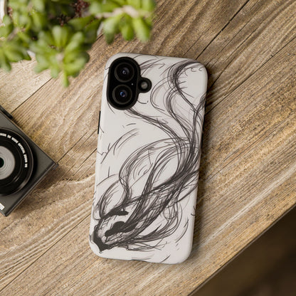 Smokey Ink Koi phone case | abstract koi sketch, smoky ink illustration