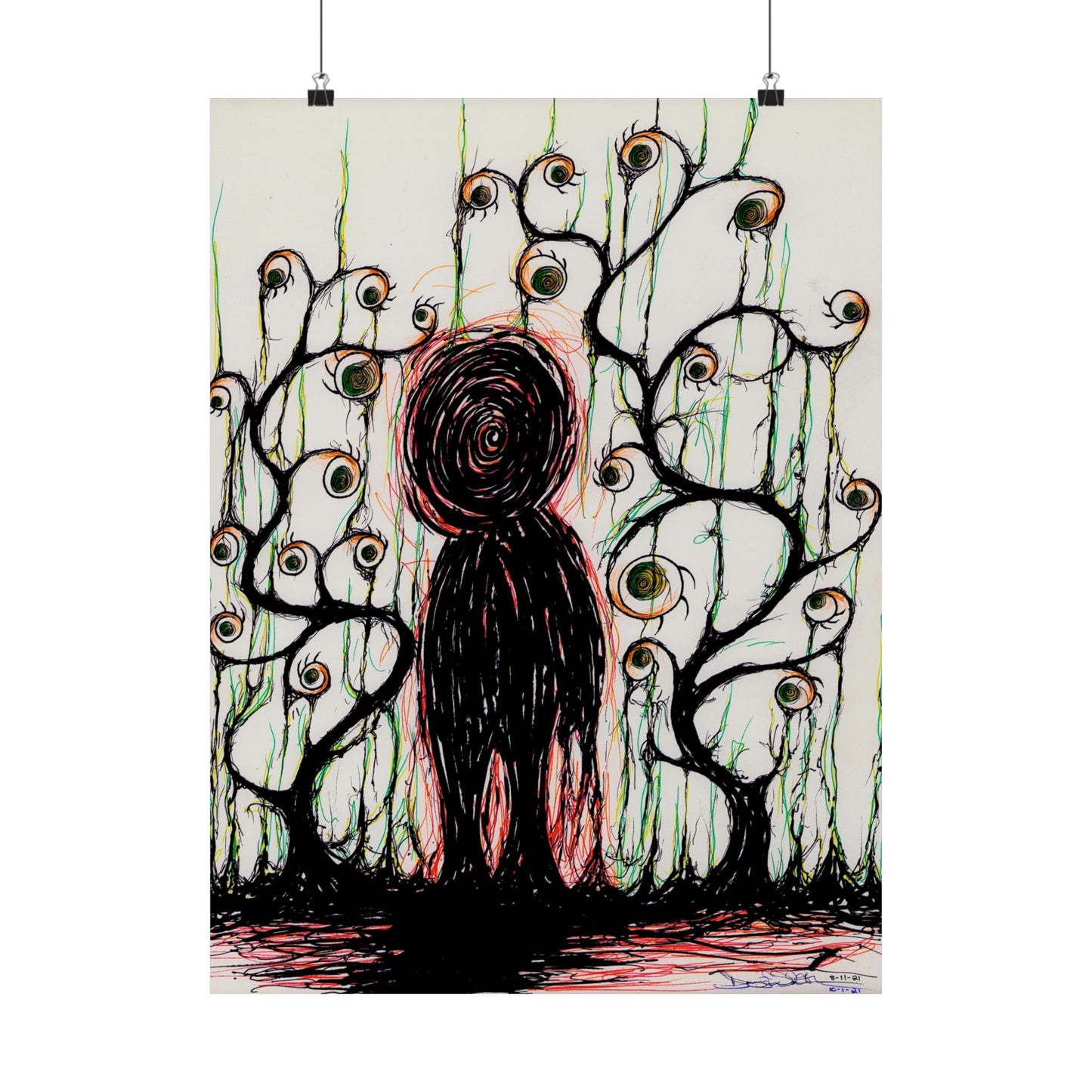 Dark Scribble Figure Matte Poster | Surreal Eyes Poster | Creepy Surreal Art