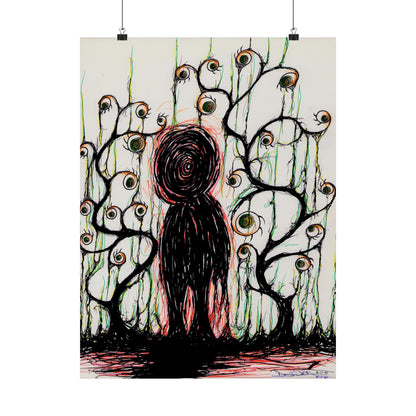 Dark Scribble Figure Matte Poster | Surreal Eyes Poster | Creepy Surreal Art