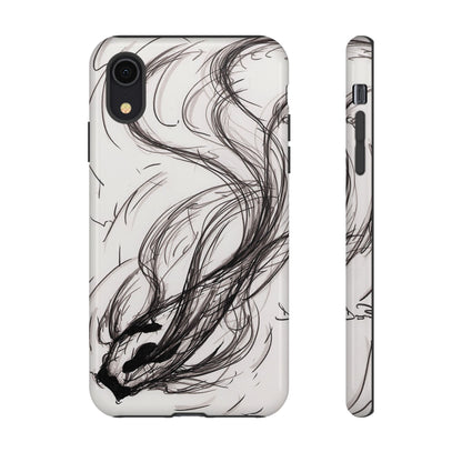 Smokey Ink Koi phone case | abstract koi sketch, smoky ink illustration