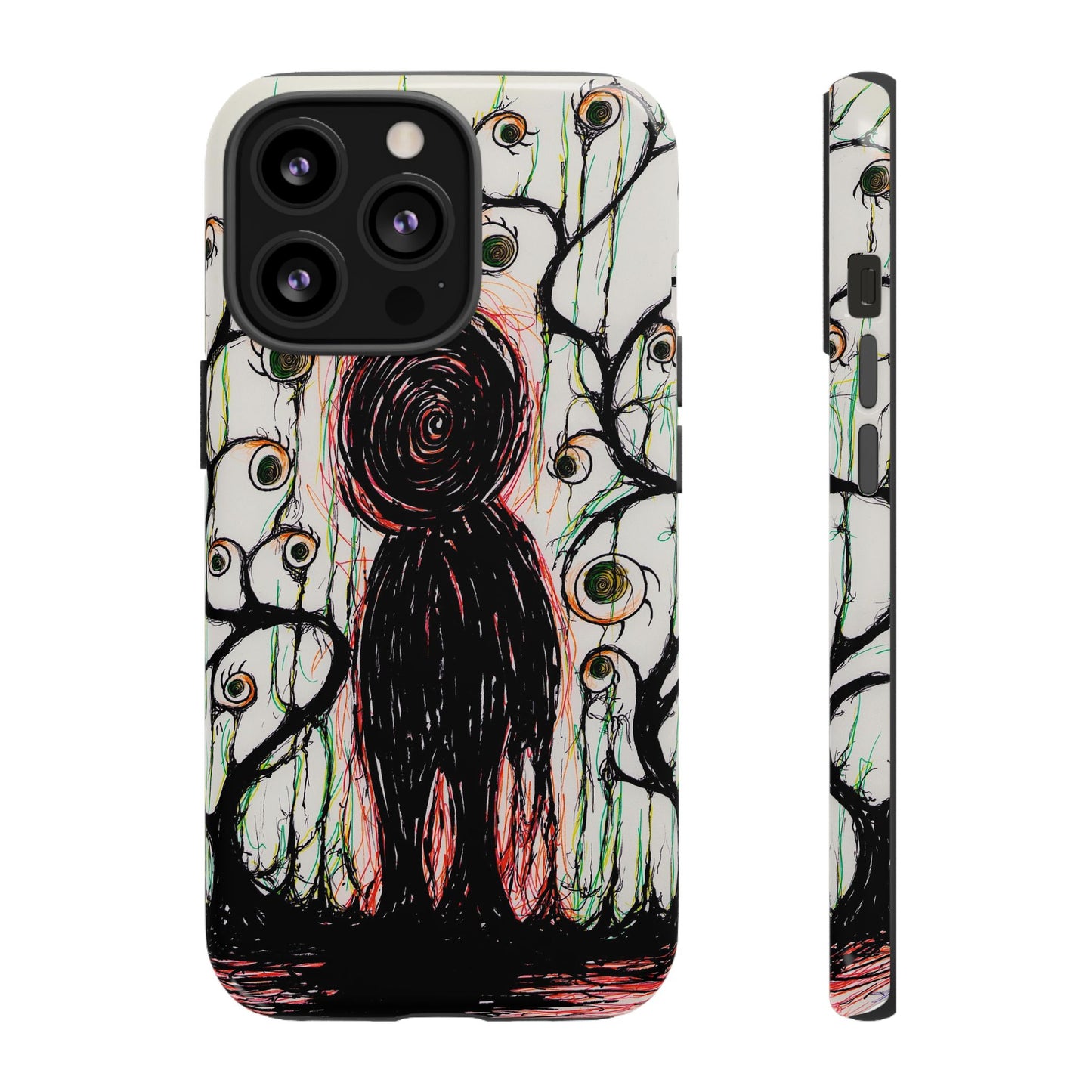 Dark Scribble Figure Tough Case | Surreal Eyes Phone Case | Tough Phone Case