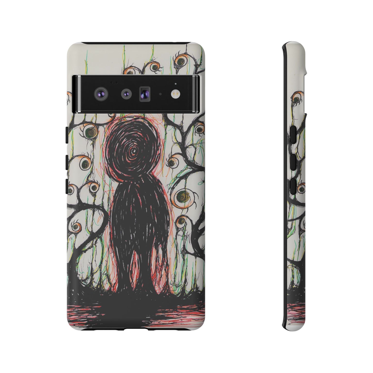 Dark Scribble Figure Tough Case | Surreal Eyes Phone Case | Tough Phone Case