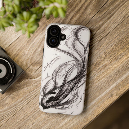 Smokey Ink Koi phone case | abstract koi sketch, smoky ink illustration