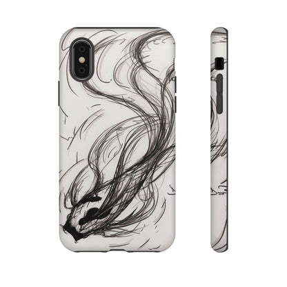 Smokey Ink Koi phone case | abstract koi sketch, smoky ink illustration
