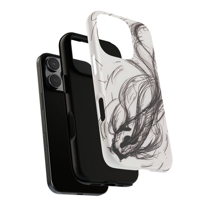 Smokey Ink Koi phone case | abstract koi sketch, smoky ink illustration