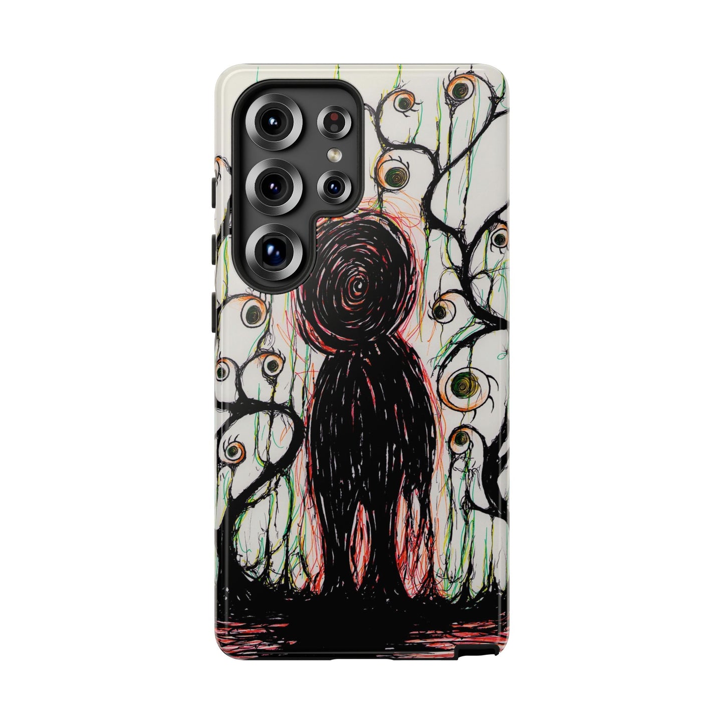 Dark Scribble Figure Tough Case | Surreal Eyes Phone Case | Tough Phone Case