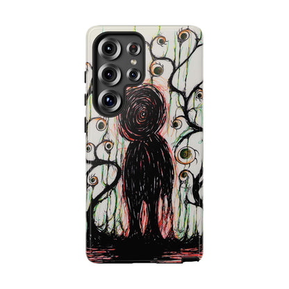 Dark Scribble Figure Tough Case | Surreal Eyes Phone Case | Tough Phone Case
