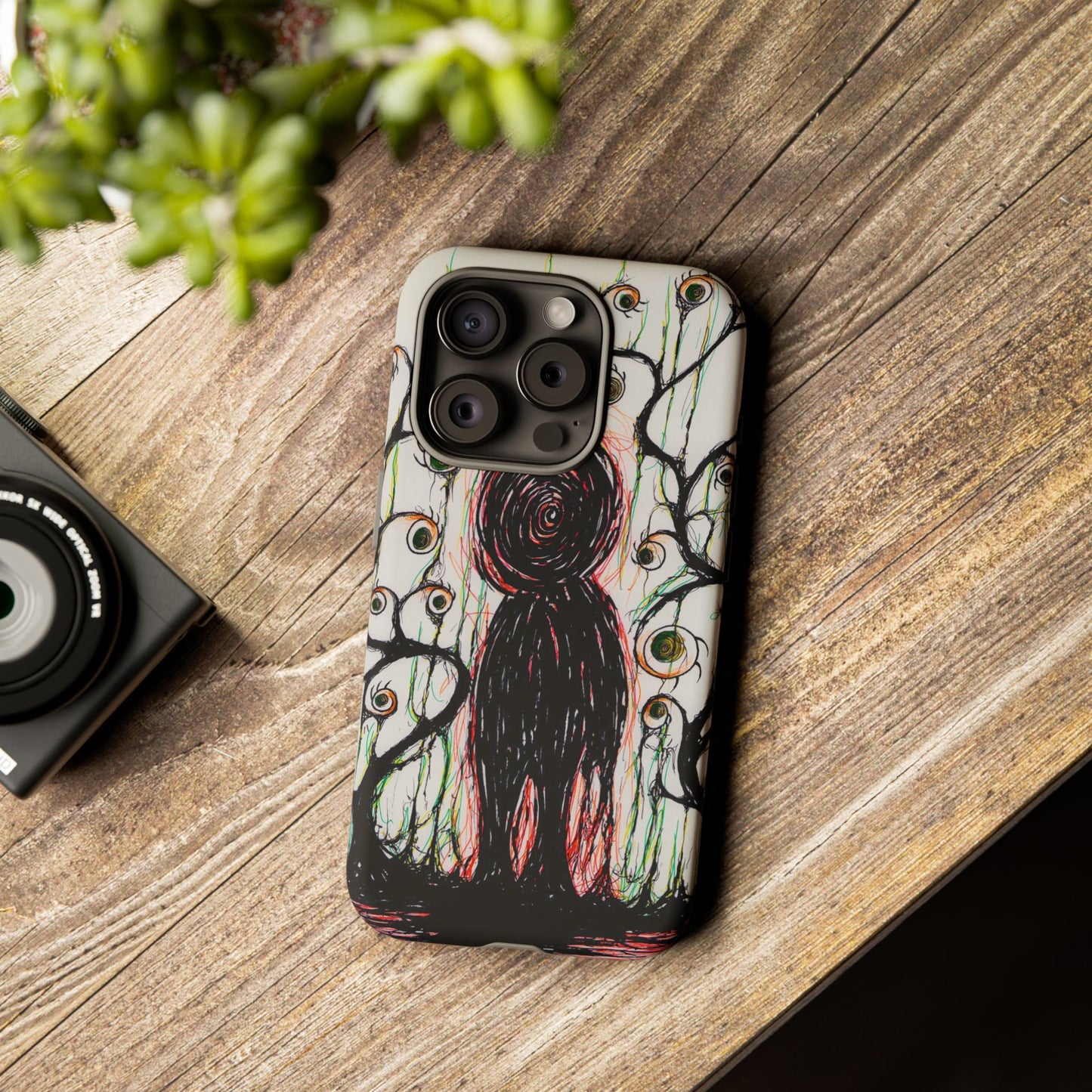 Dark Scribble Figure Tough Case | Surreal Eyes Phone Case | Tough Phone Case