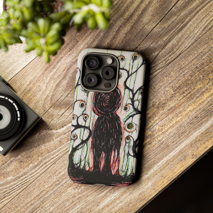 Dark Scribble Figure Tough Case | Surreal Eyes Phone Case | Tough Phone Case
