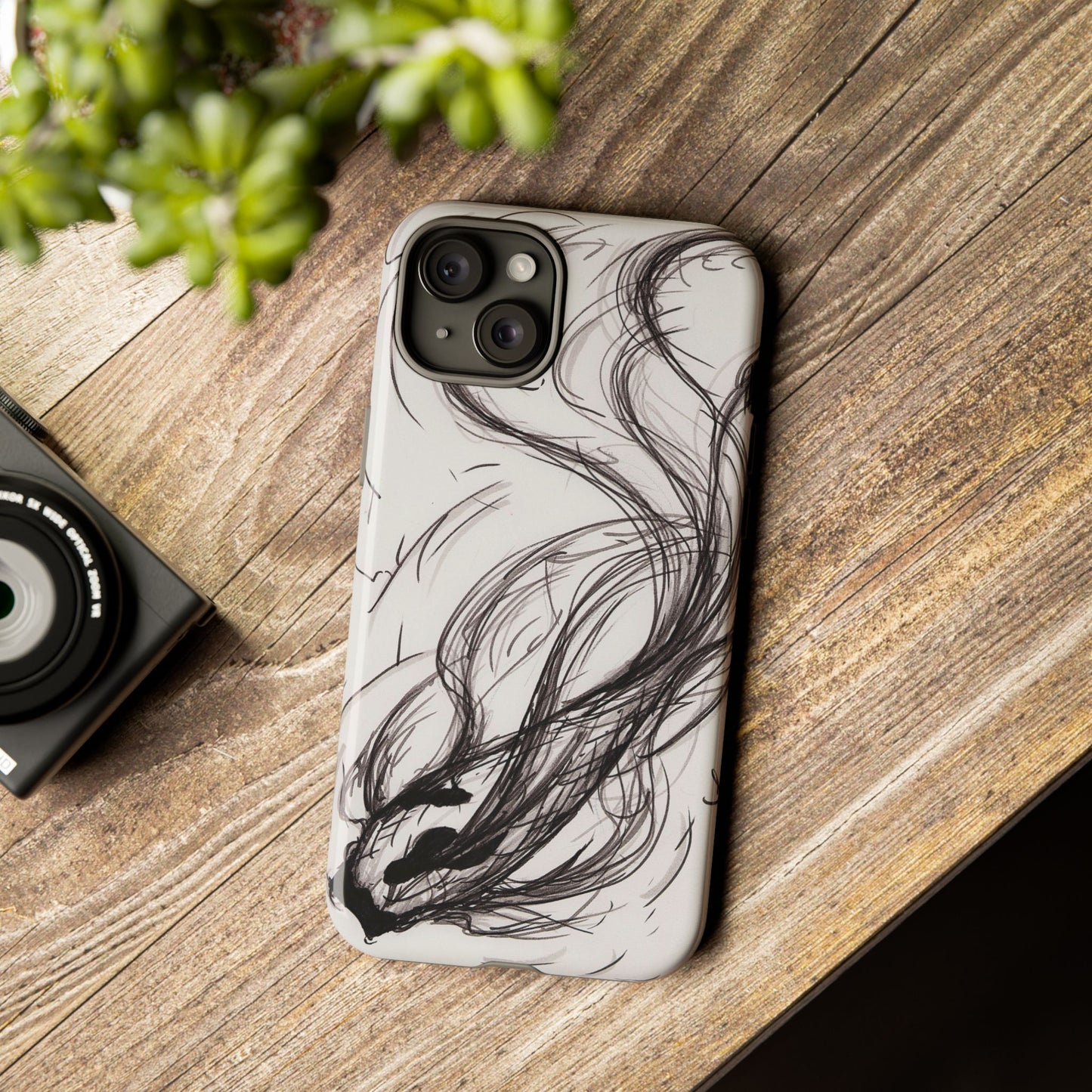 Smokey Ink Koi phone case | abstract koi sketch, smoky ink illustration