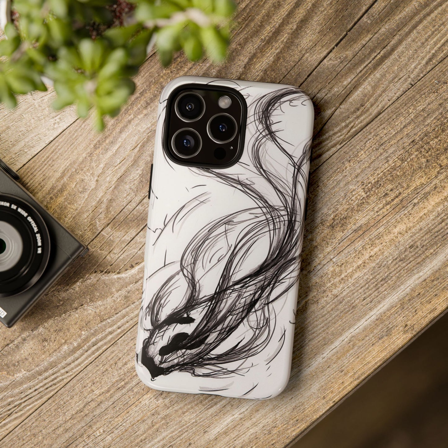 Smokey Ink Koi phone case | abstract koi sketch, smoky ink illustration
