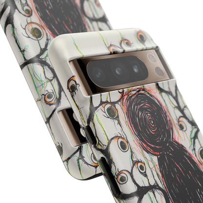 Dark Scribble Figure Tough Case | Surreal Eyes Phone Case | Tough Phone Case