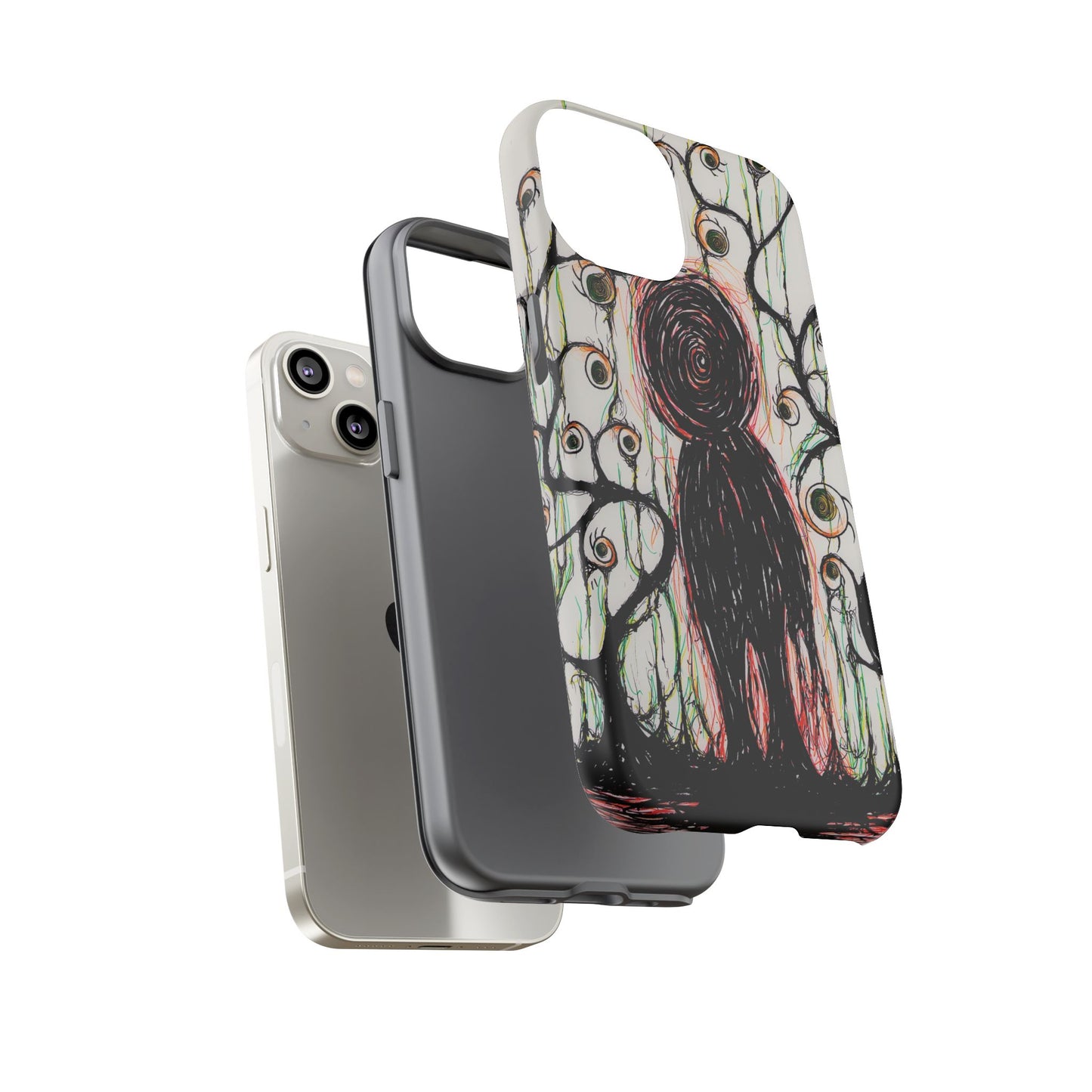 Dark Scribble Figure Tough Case | Surreal Eyes Phone Case | Tough Phone Case