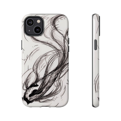 Smokey Ink Koi phone case | abstract koi sketch, smoky ink illustration