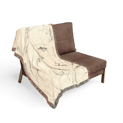 Flowing Lion Woven Blanket | Neutral and Charcoal Tones | Minimalist Line Art