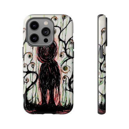 Dark Scribble Figure Tough Case | Surreal Eyes Phone Case | Tough Phone Case