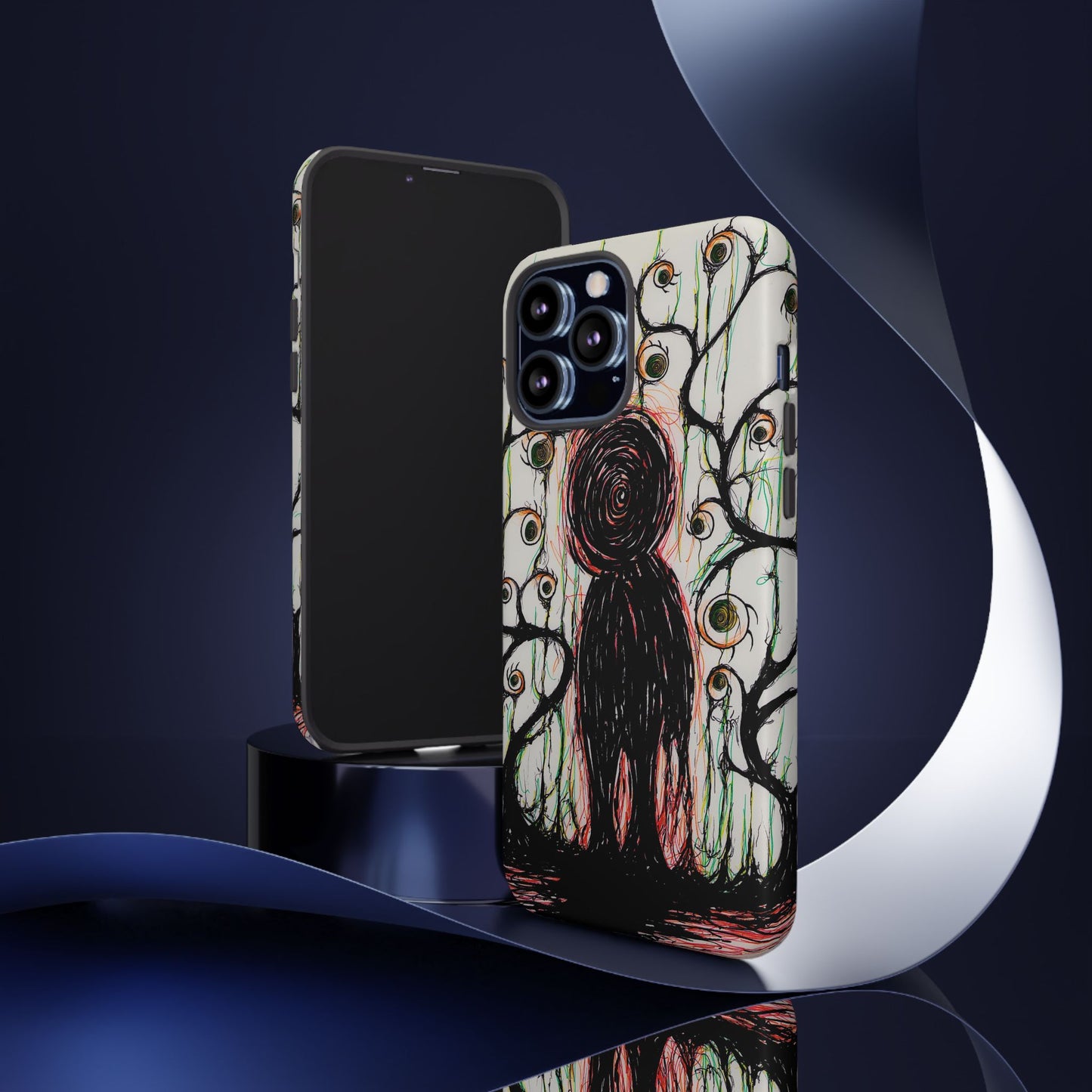 Dark Scribble Figure Tough Case | Surreal Eyes Phone Case | Tough Phone Case