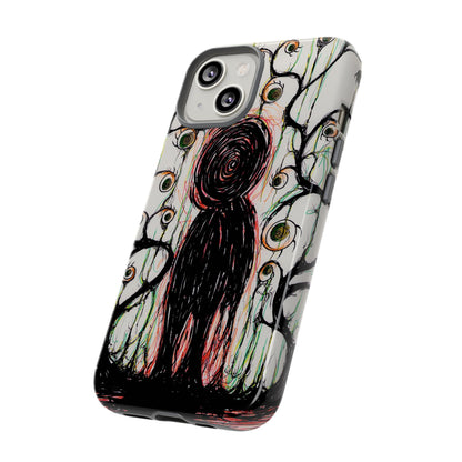 Dark Scribble Figure Tough Case | Surreal Eyes Phone Case | Tough Phone Case
