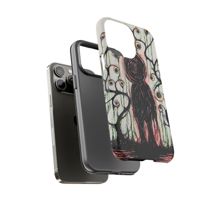 Dark Scribble Figure Tough Case | Surreal Eyes Phone Case | Tough Phone Case