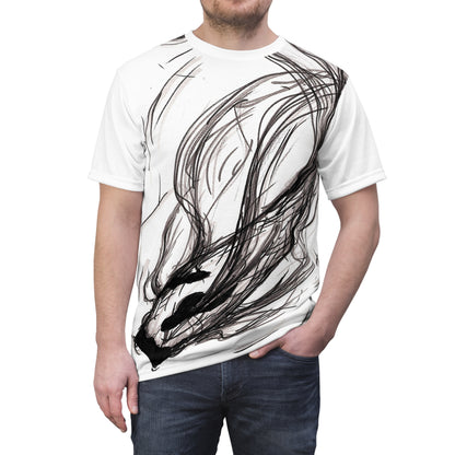 Smokey Ink Koi Tee | Black Brushstroke Fish All-Over Print