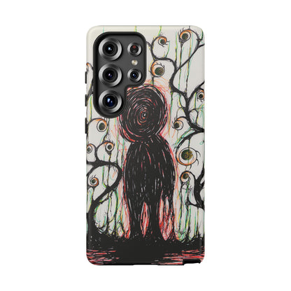 Dark Scribble Figure Tough Case | Surreal Eyes Phone Case | Tough Phone Case