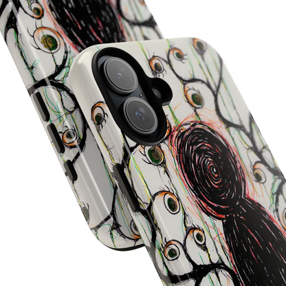 Dark Scribble Figure Tough Case | Surreal Eyes Phone Case | Tough Phone Case