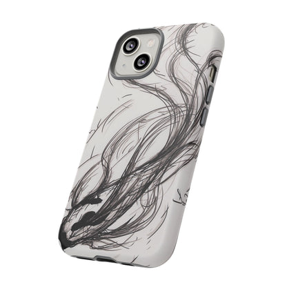 Smokey Ink Koi phone case | abstract koi sketch, smoky ink illustration