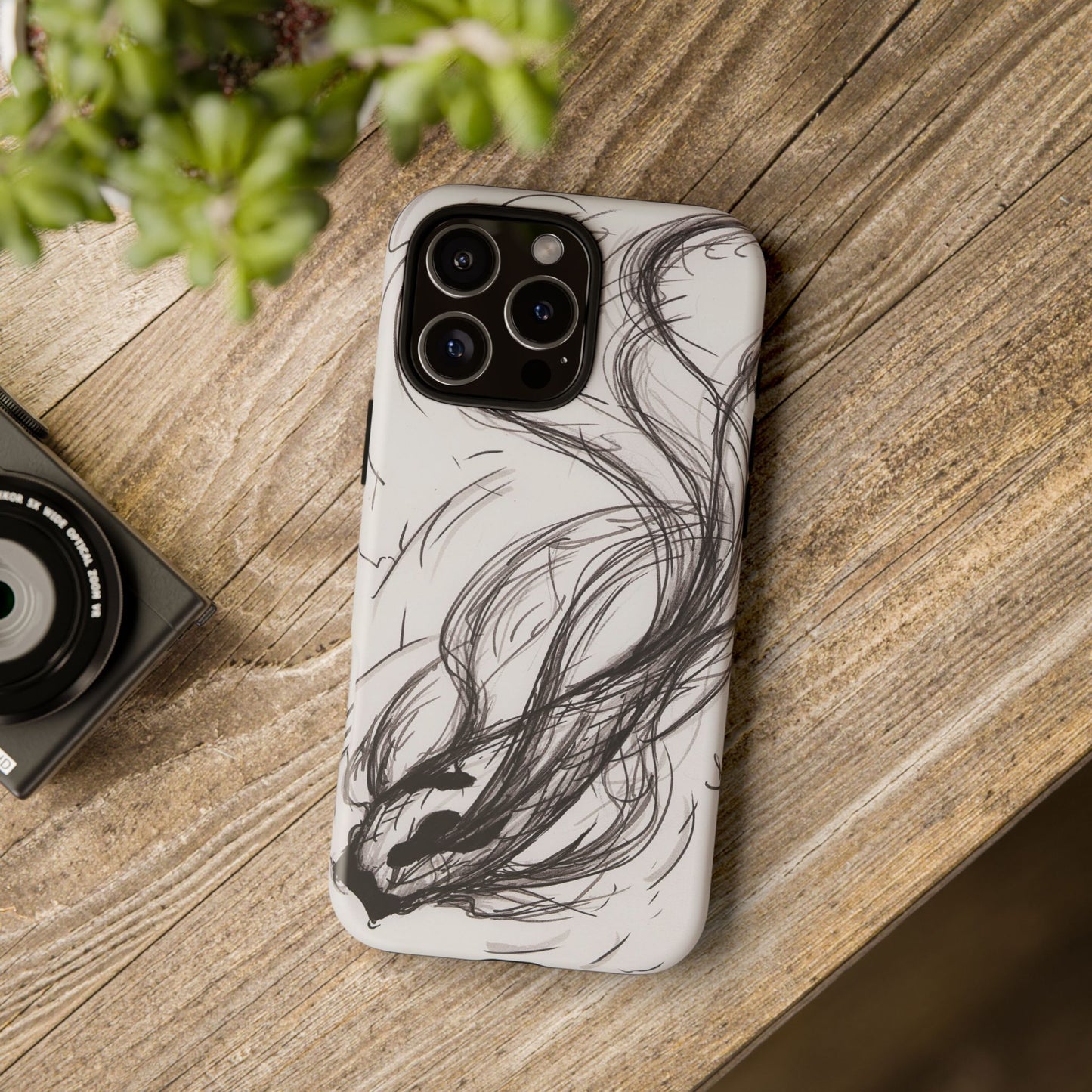 Smokey Ink Koi phone case | abstract koi sketch, smoky ink illustration