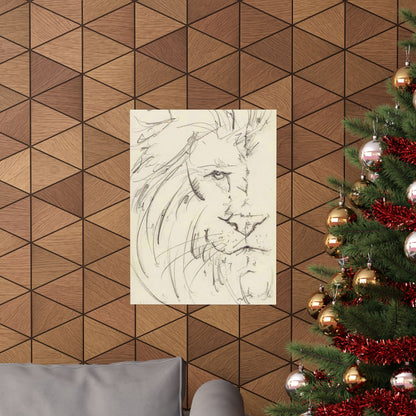 Flowing Lion Sketch Matte Poster | Minimalist Line Art | Wildlife Pencil Drawing
