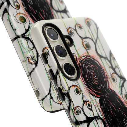 Dark Scribble Figure Tough Case | Surreal Eyes Phone Case | Tough Phone Case