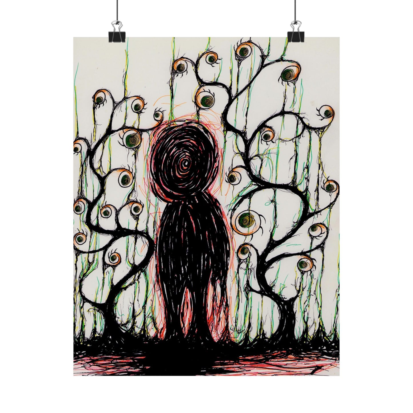 Dark Scribble Figure Matte Poster | Surreal Eyes Poster | Creepy Surreal Art