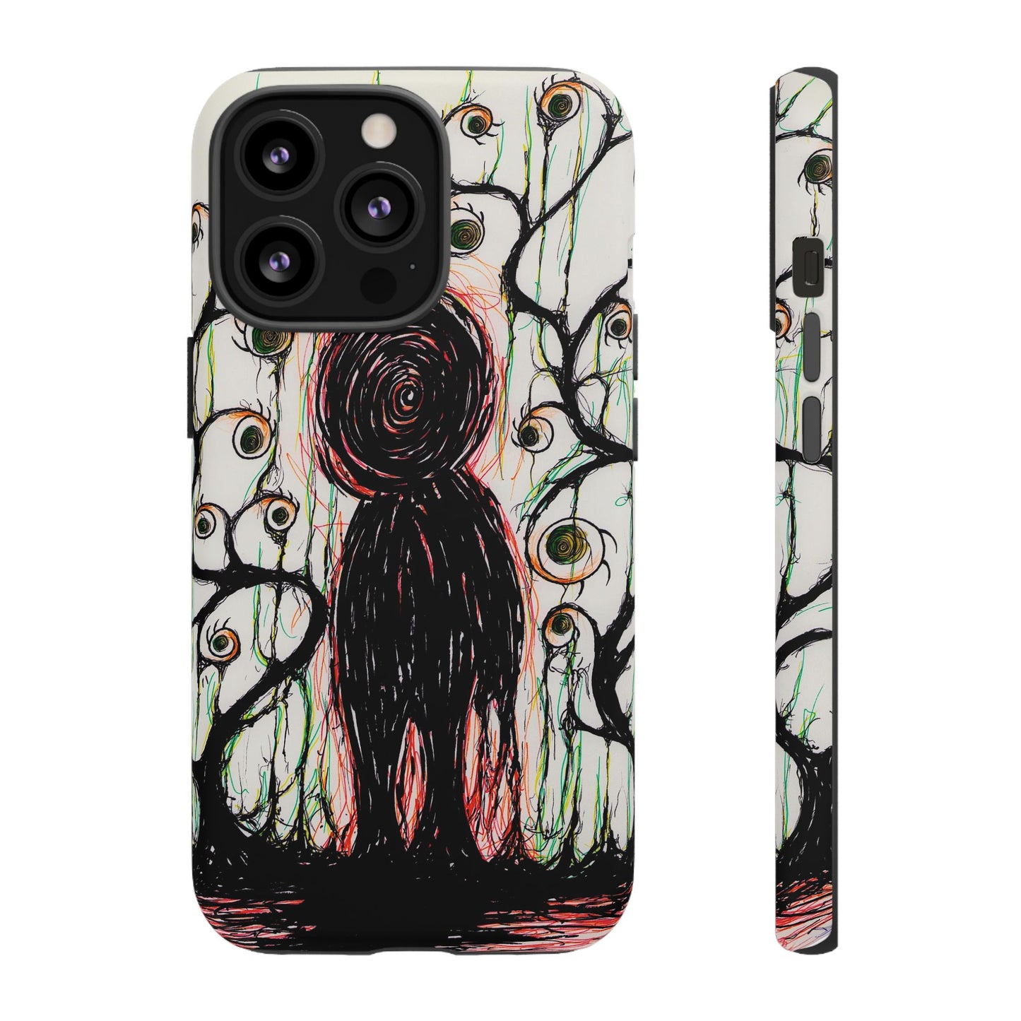 Dark Scribble Figure Tough Case | Surreal Eyes Phone Case | Tough Phone Case