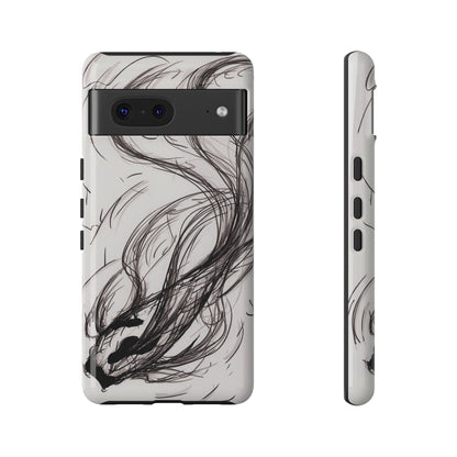 Smokey Ink Koi phone case | abstract koi sketch, smoky ink illustration