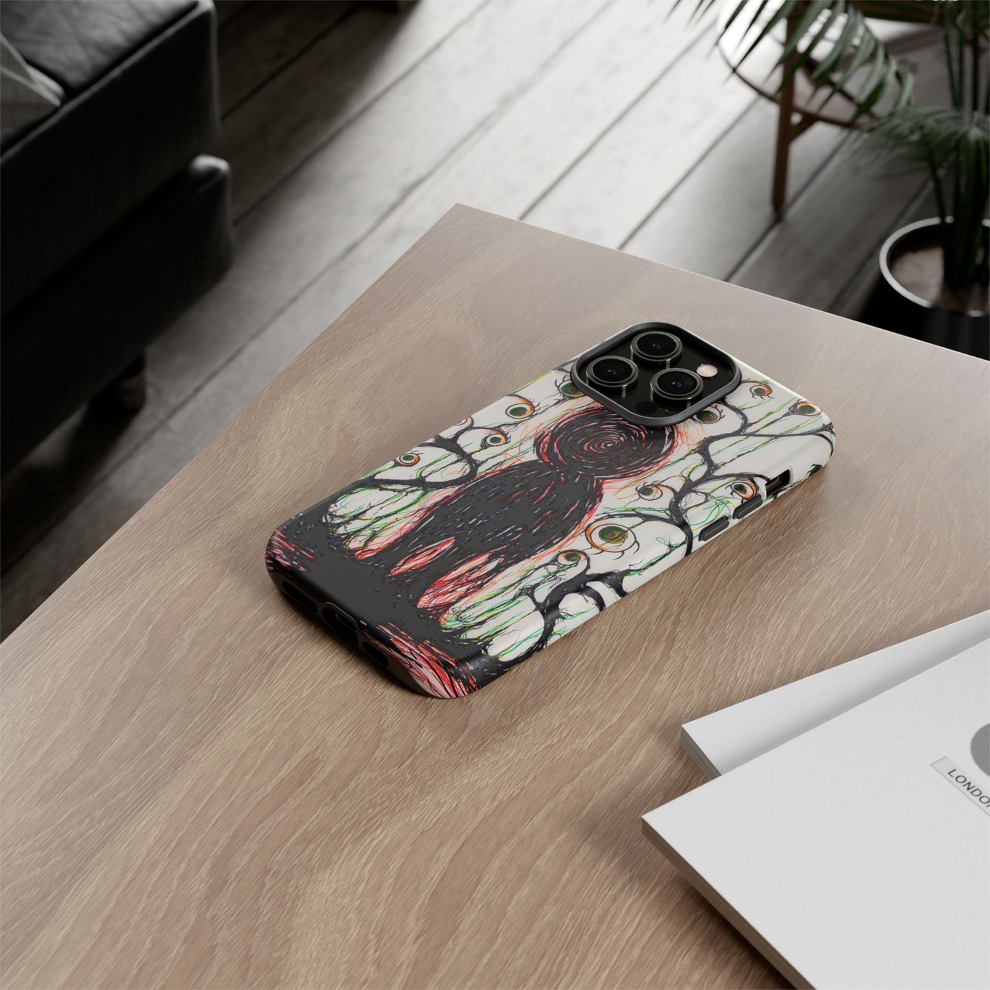 Dark Scribble Figure Tough Case | Surreal Eyes Phone Case | Tough Phone Case