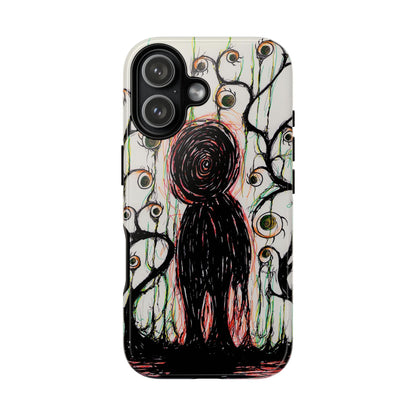 Dark Scribble Figure Tough Case | Surreal Eyes Phone Case | Tough Phone Case