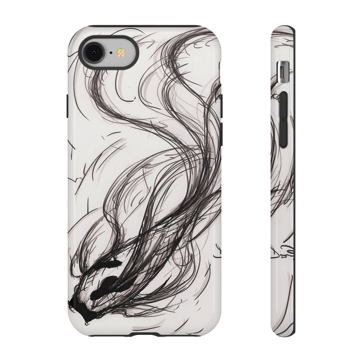 Smokey Ink Koi phone case | abstract koi sketch, smoky ink illustration
