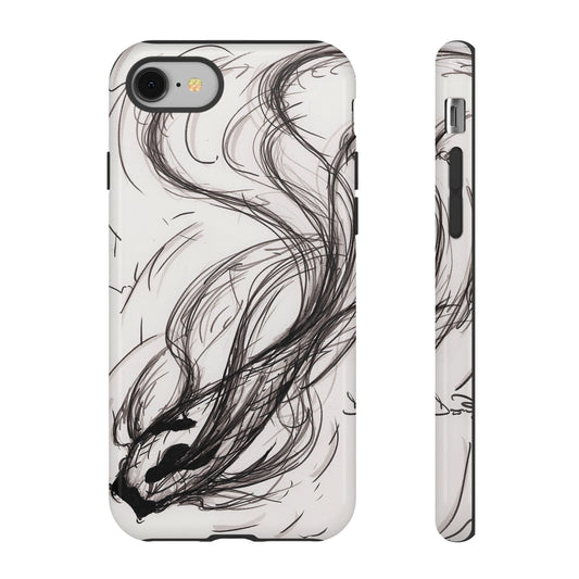 Smokey Ink Koi phone case | abstract koi sketch, smoky ink illustration