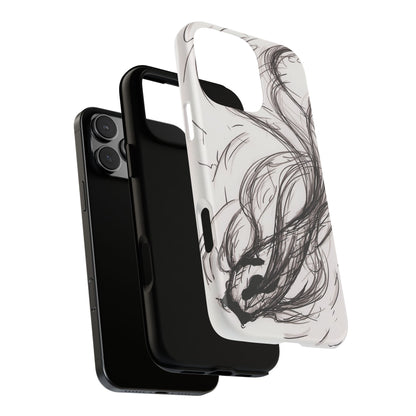 Smokey Ink Koi phone case | abstract koi sketch, smoky ink illustration
