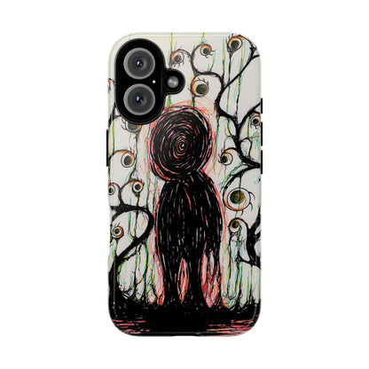 Dark Scribble Figure Tough Case | Surreal Eyes Phone Case | Tough Phone Case