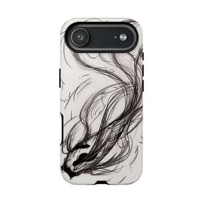 Smokey Ink Koi phone case | abstract koi sketch, smoky ink illustration