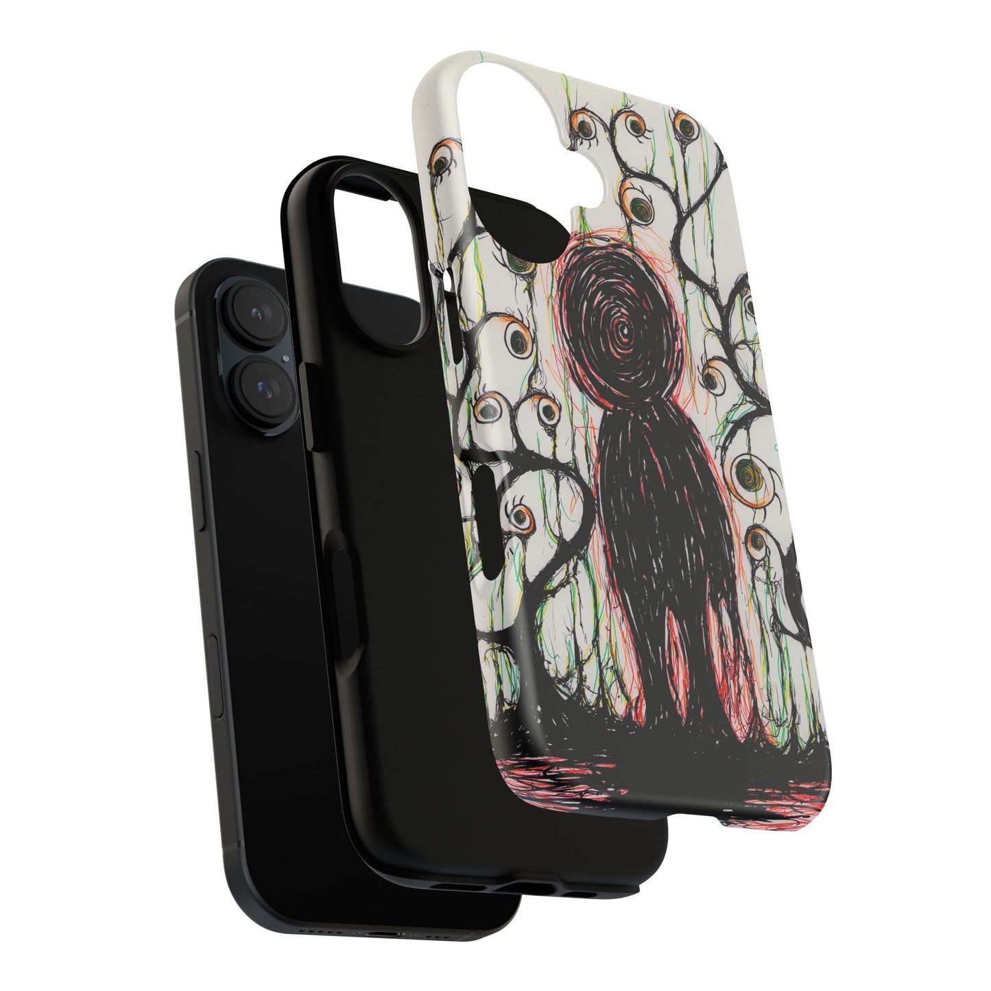 Dark Scribble Figure Tough Case | Surreal Eyes Phone Case | Tough Phone Case
