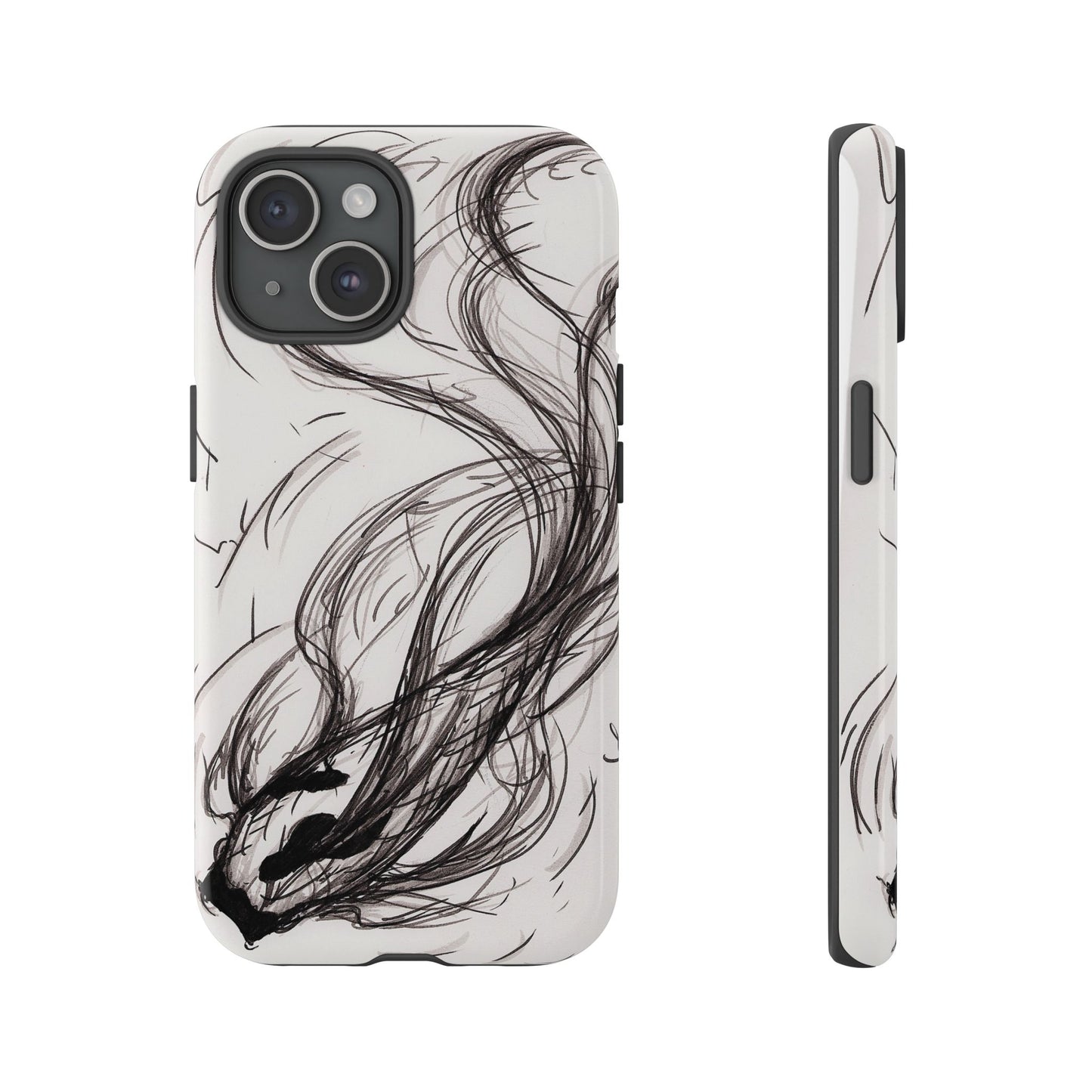 Smokey Ink Koi phone case | abstract koi sketch, smoky ink illustration