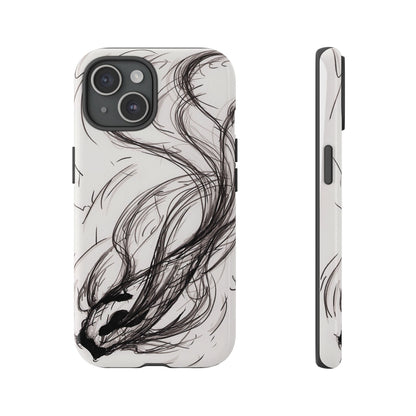 Smokey Ink Koi phone case | abstract koi sketch, smoky ink illustration