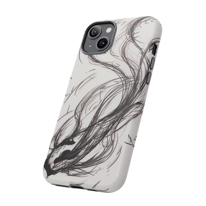 Smokey Ink Koi phone case | abstract koi sketch, smoky ink illustration