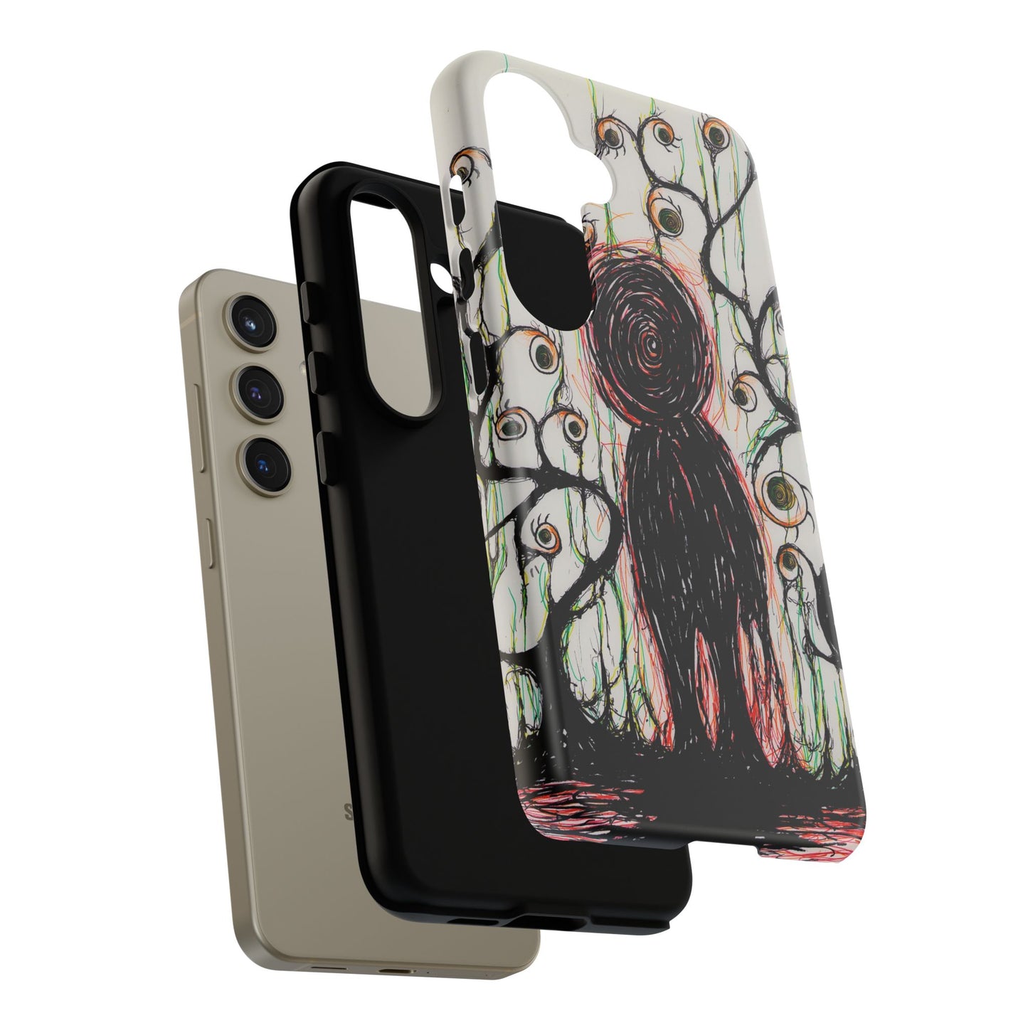 Dark Scribble Figure Tough Case | Surreal Eyes Phone Case | Tough Phone Case