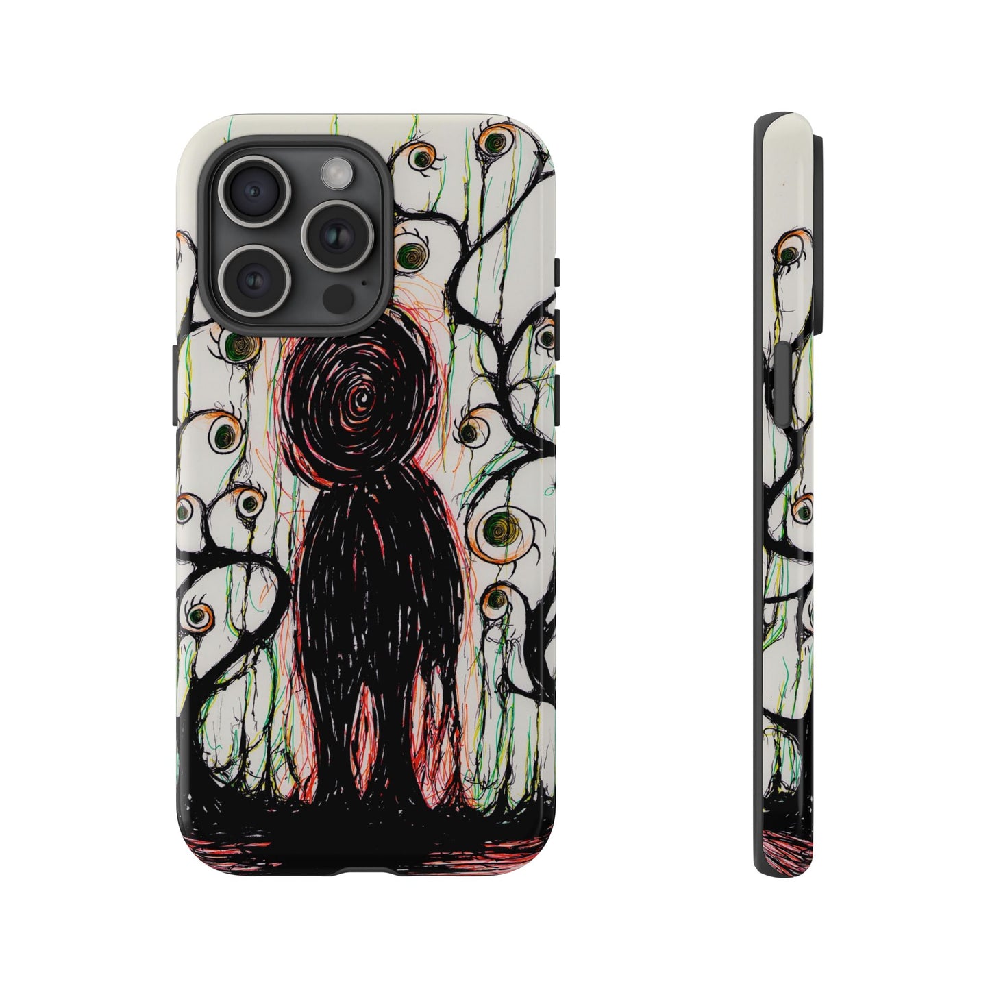 Dark Scribble Figure Tough Case | Surreal Eyes Phone Case | Tough Phone Case